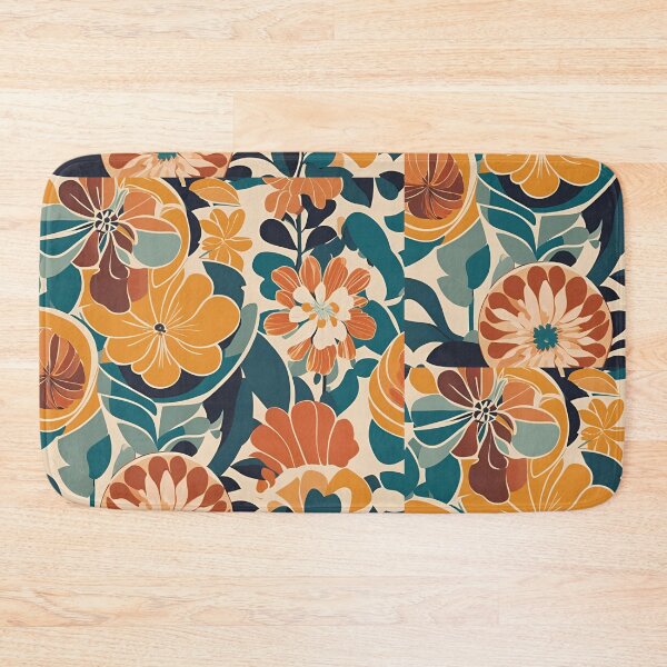 Item preview, Flower Power Groovy Orange Faint Blue Vintage 70's Print designed and sold by stxaris.