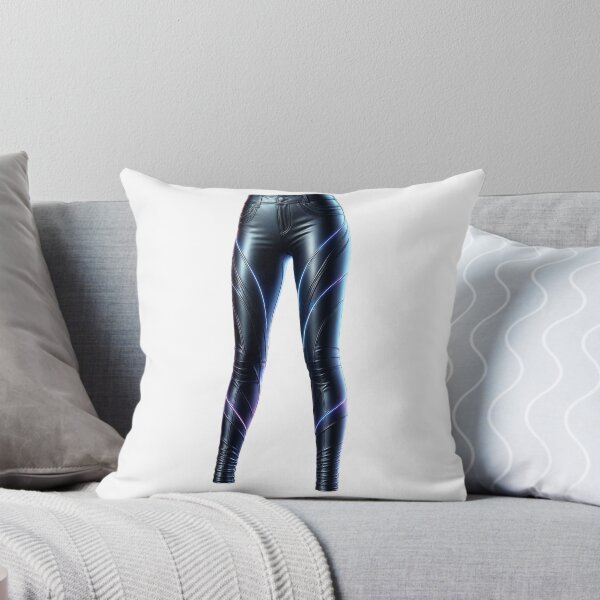 Item preview, Stylish Black Leather Pants with Neon Light Accents on Dark Background designed and sold by Creative88Art.