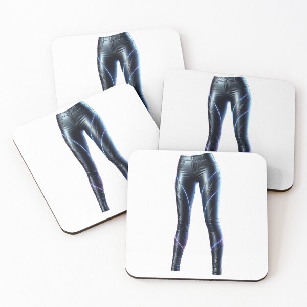 Item preview, Stylish Black Leather Pants with Neon Light Accents on Dark Background designed and sold by Creative88Art.