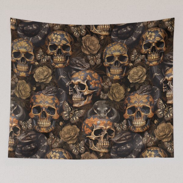 Item preview, Vintage Dark Academia Floral Skull And Snakes Nightgarden - Gold designed and sold by UtArt.