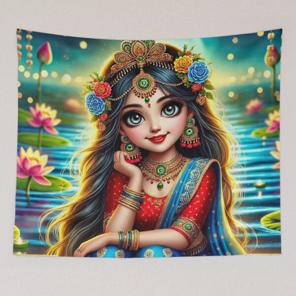 Item preview, Shrimati Radha Rani sitting on the banks of river Yamuna in Vrindavan designed and sold by VrindaArts.