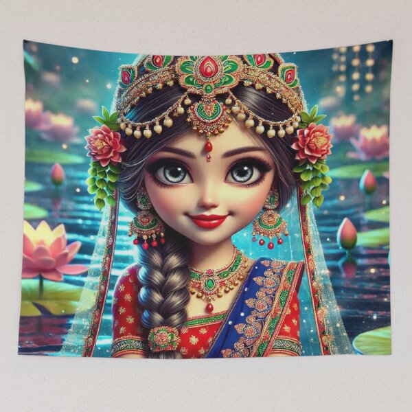 Item preview, Shrimati Radha Rani sitting on the banks of river Yamuna in Vrindavan designed and sold by VrindaArts.