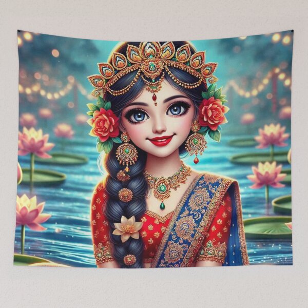 Item preview, Shrimati Radha Rani sitting on the banks of river Yamuna in Vrindavan designed and sold by VrindaArts.