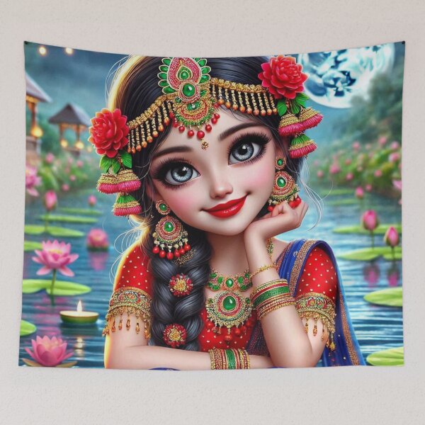 Item preview, Shrimati Radha Rani sitting on the banks of river Yamuna in Vrindavan designed and sold by VrindaArts.
