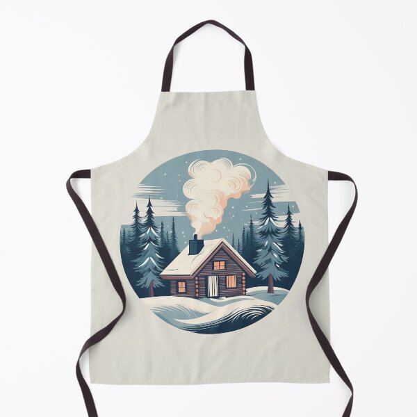 Item preview, A cozy cabin nestled in a snow-covered forest, with smoke rising into a swirling sky. designed and sold by HEMRO.