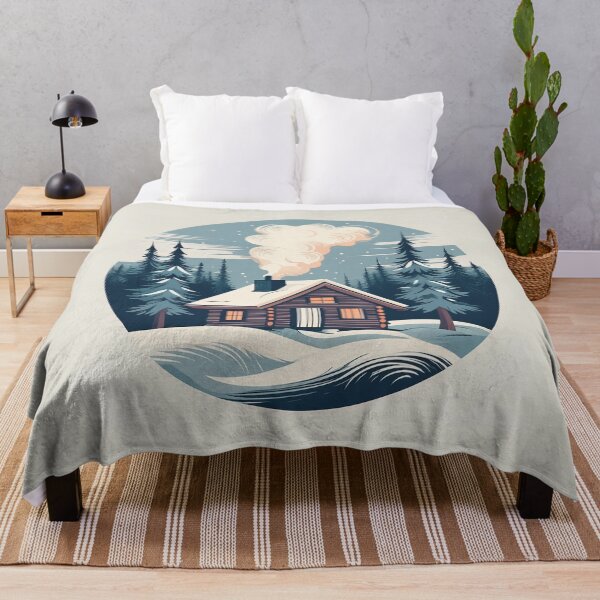 Item preview,  A cozy cabin nestled in a snow-covered forest, with smoke rising into a swirling sky. designed and sold by HEMRO.