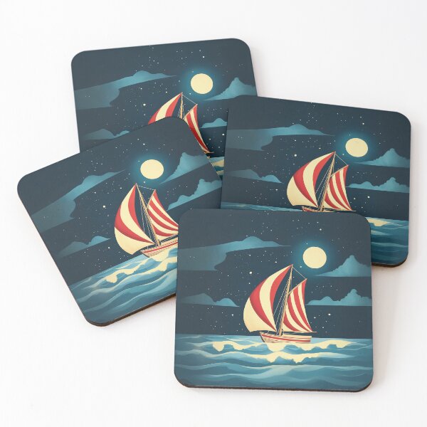 Item preview, A design of a beautifully illustrated sailboat gliding gracefully across moonlit waves under a starlit sky.  designed and sold by HEMRO.