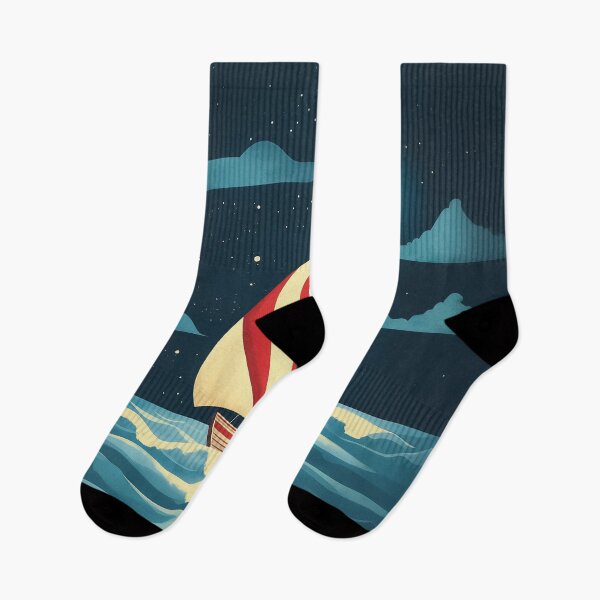 Item preview, A design of a beautifully illustrated sailboat gliding gracefully across moonlit waves under a starlit sky.  designed and sold by HEMRO.