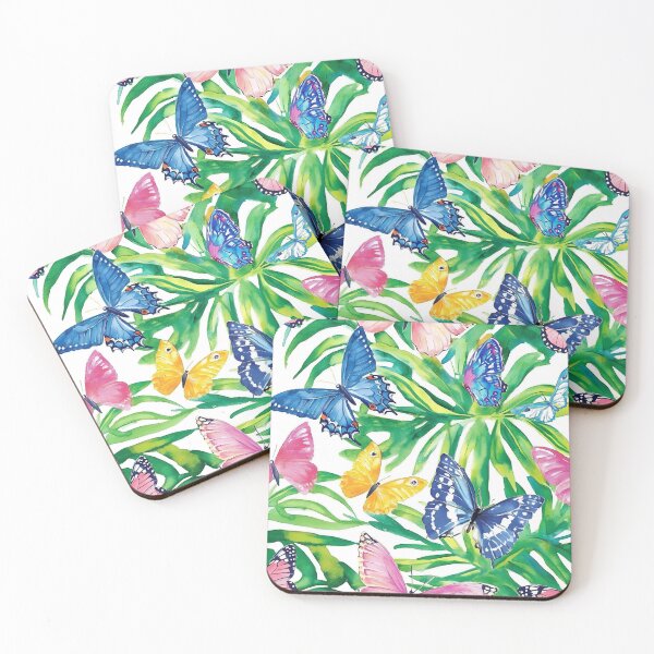 Item preview, Preppy butterflies and palm leaves watercolor painting designed and sold by SophieClimaArt.