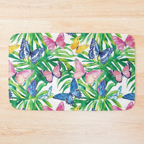 Item preview, Pintura de acuarela de mariposas y hojas de palmeras de estilo preppy designed and sold by SophieClimaArt.