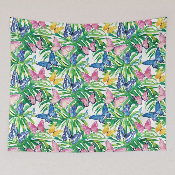 Item preview, Preppy butterflies and palm leaves watercolor painting designed and sold by SophieClimaArt.