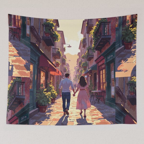 Item preview, Sunset stroll on cobblestone lane designed and sold by ShroomForge.