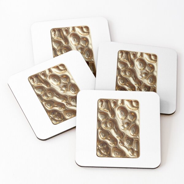 Item preview, Abstract Gold Surface Rectangular Sculpture with Fluid Patterns on Dark Background designed and sold by Creative88Art.
