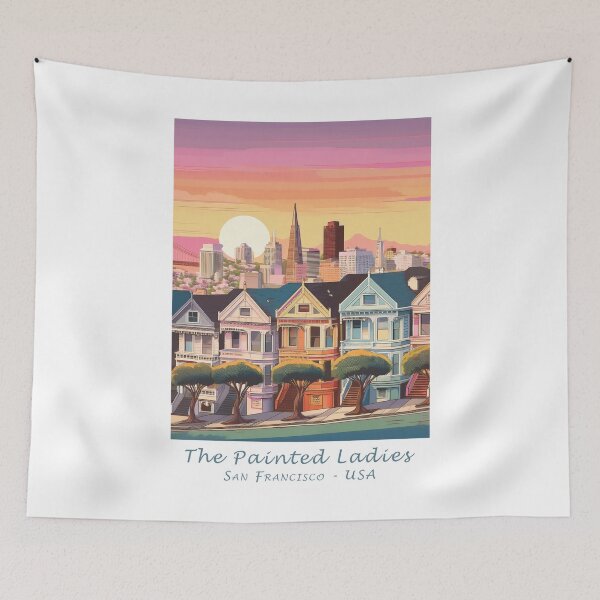 Item preview, Vintage travel poster Painted Ladies – Retro San Francisco minimalist art at sunset designed and sold by pod24.