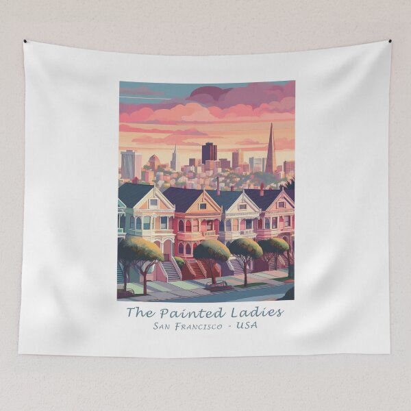 Item preview, Vintage Travel Poster Painted Ladies – Retro San Francisco USA Art with Skyline designed and sold by pod24.