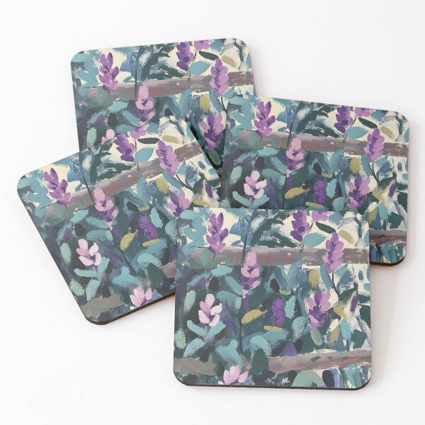 Item preview, Heather flowers moss on wood trellis rustic botanical textured colorful painting designed and sold by SUNED.