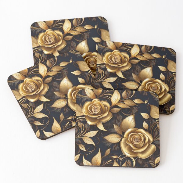 Item preview, Vintage Gold Roses on Black designed and sold by Laura DeCamp.