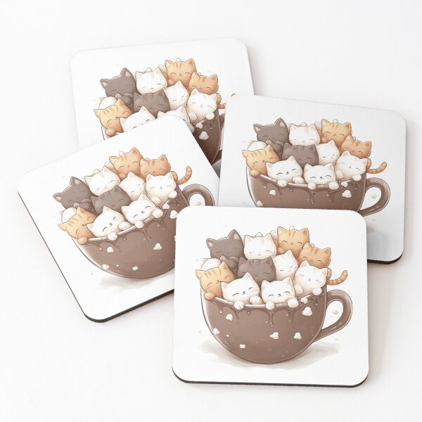 Item preview, Cute Kawaii Marshmallow Cats in a Cup of Chocolate  designed and sold by karolaan.