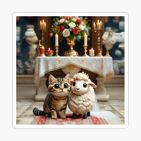 cat and sheep in love Sticker