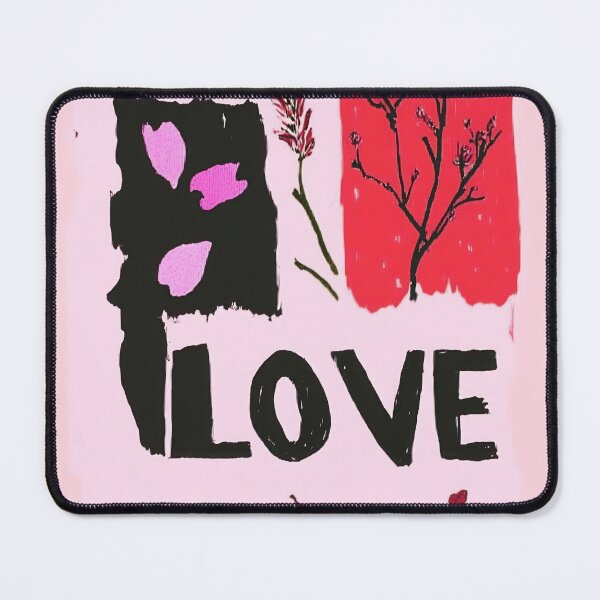Item preview, Artistic collage featuring the word love with floral elements against a soft background designed and sold by anytka.
