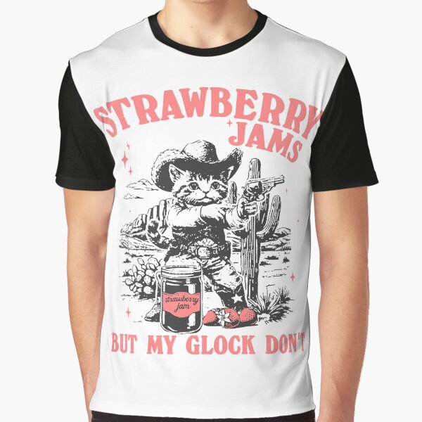 Artikel-Vorschau von Strawberry Jams But My Glock Don't Vintage Style Shirt, Lustiges Cat Cowboy Meme Shirt, Vintage 90er Meme Shirt, Erdbeere, designt und verkauft von Rosqzz.