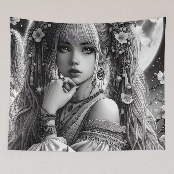 Item preview, PORTRAIT OF A YOUNG WOMAN UNDER THE FULL MOON designed and sold by origingallery.