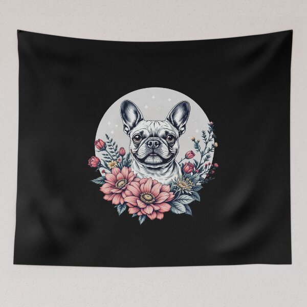 Item preview, Cute French bulldog with flowers, cute pet, Frenchie lovers or owners, dog lovers designed and sold by Collagedream.