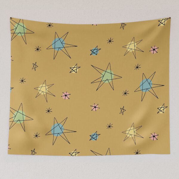 Item preview, Mid Century Modern Retro Vintage Stars Space Age Pattern on Golden Brown designed and sold by Itaya Art.