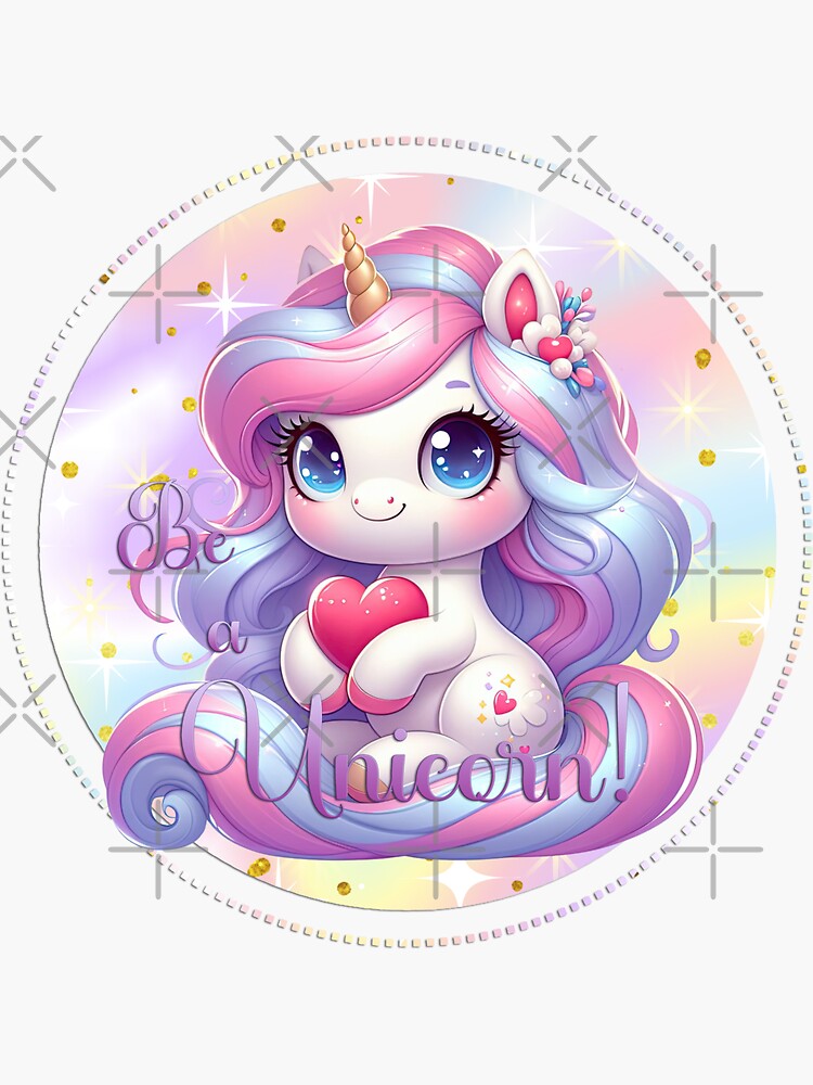 Thumbnail 4 of 4, Sticker, "Be a Unicorn!" Cute Cartoon Unicorn Deco designed and sold by DesignsbyEH.