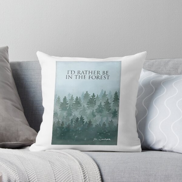 Item preview, I'd rather be in the forest. Misty forest woodland, river, hills mountains painting designed and sold by Scat the cat.
