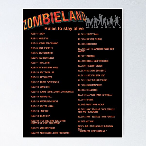 Item preview, Zombieland Rules - Orange text designed and sold by WhiteShirtGuy.