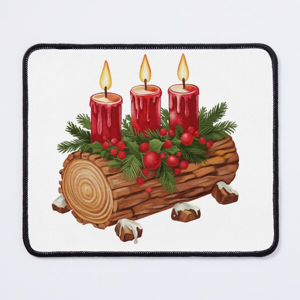 Item preview, Festive Yule Log with Red Candles and Holiday Greenery designed and sold by AllaMashycheva.