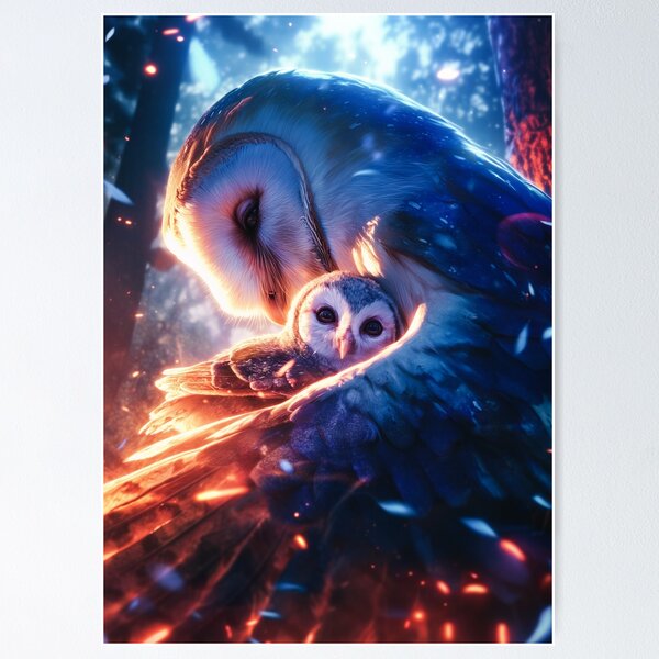 Barn Owl with Owlet Poster