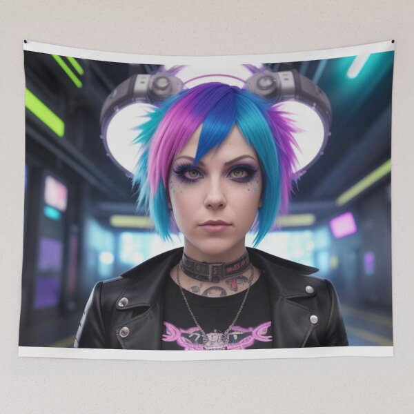 Item preview, Techno Rave Punk Girl Blue Pink Hair designed and sold by highplacidity.