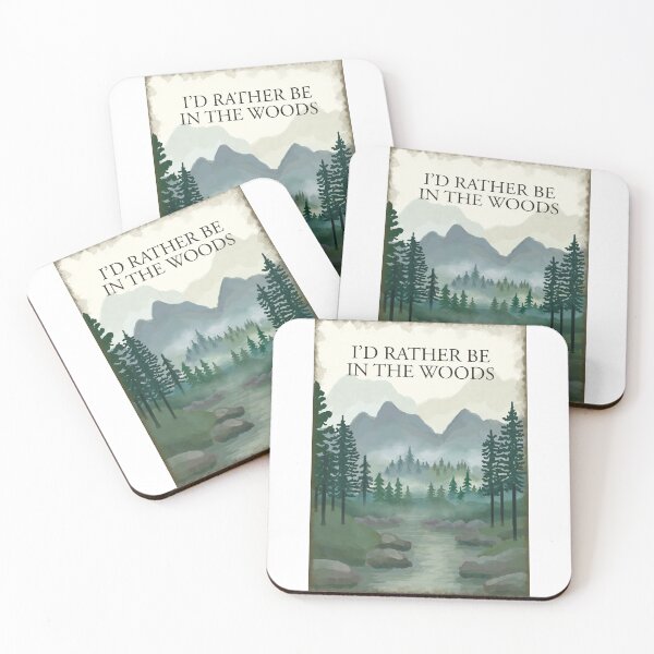 Item preview, I'd rather be in the woods. Misty forest woodland, river, hills mountains painting designed and sold by Scat the cat.