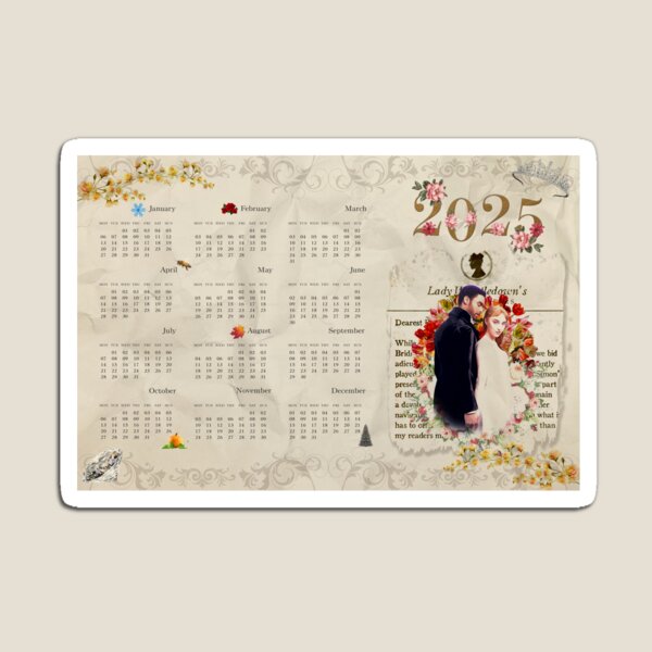 Aperçu de l'œuvre Simon Basset et Daphné Bridgerton Calendrier 2025 de la Lady Whistledown Society Papers Netflix créée et vendue par KamiTrendz.