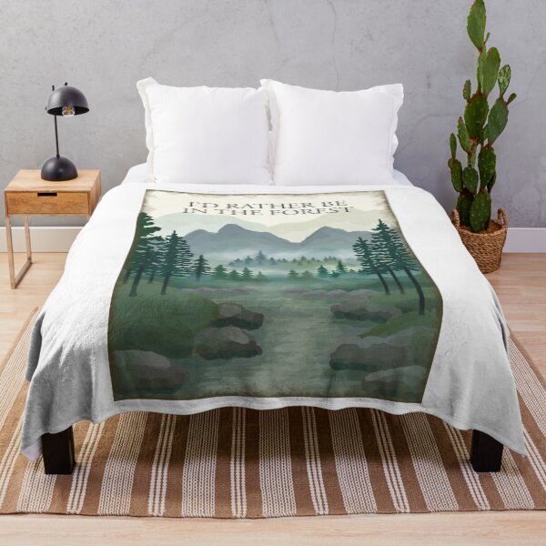 Item preview, I'd rather be in the forest. Misty forest woodland, river, hills mountains painting designed and sold by Scat the cat.