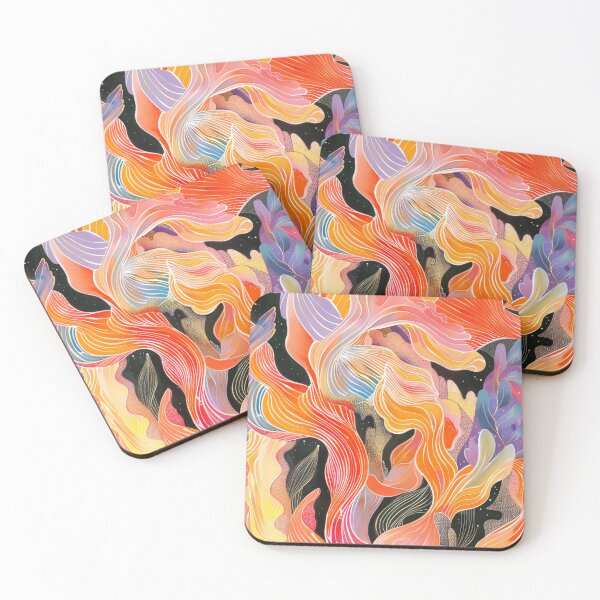 Item preview, fire flowers in coral red designed and sold by MindKunst.