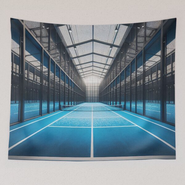Item preview, Futuristic blue paddle tennis court enclosed by a dark metal cage designed and sold by homydesign.