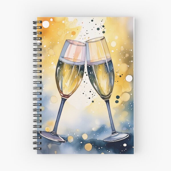 Item preview, Two Sparkling wine flutes clink in a toast, bubbles rising, against a vibrant watercolor background designed and sold by homydesign.