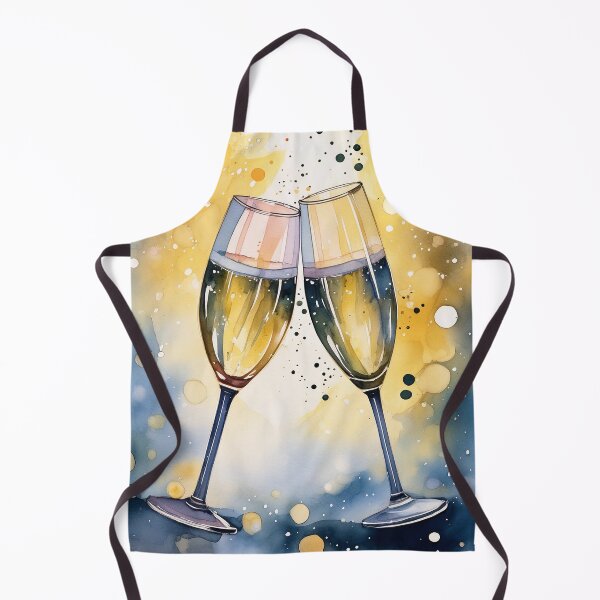 Item preview, Two Sparkling wine flutes clink in a toast, bubbles rising, against a vibrant watercolor background designed and sold by homydesign.