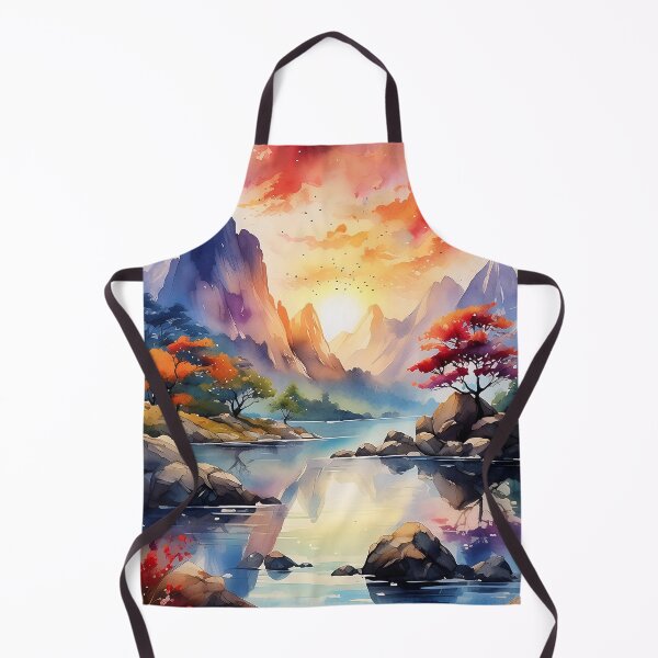 Item preview, A vibrant digital landscape with mountains, a lake, and a sunset designed and sold by homydesign.