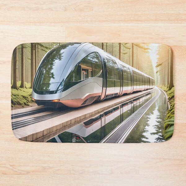 Item preview, A sleek, futuristic train glides through a lush forest designed and sold by homydesign.