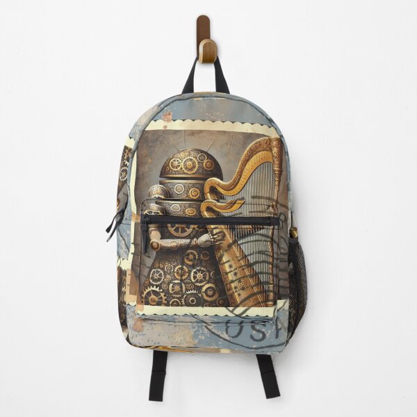 Item preview, Steampunk Android Playing Harp Vintage Postage Design designed and sold by DreamsArtwear.