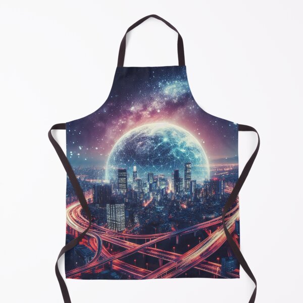 Item preview, A futuristic cityscape with an oversized Earth looming in a star-filled sky designed and sold by homydesign.