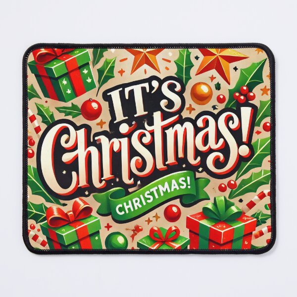 Item preview, The word "CHRISTMAS" is spelled out in festive lettering with gifts, candy canes, holly, and stars on a beige background designed and sold by homydesign.
