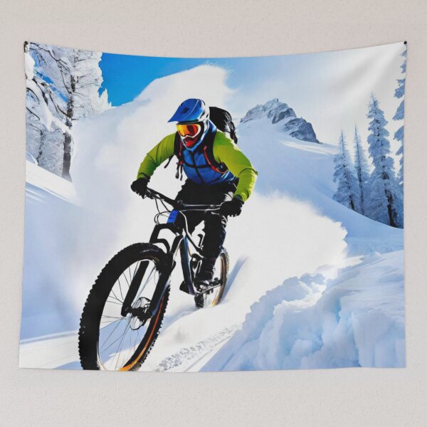 Item preview, Shredding Snow-Covered Trails on MTB designed and sold by GrizzlyCollective.