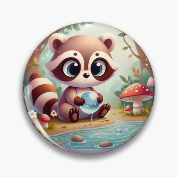 Item preview, Whimsical Raccoon by the Stream with a Water Bubble - Cute Nature-Inspired Art designed and sold by CritterManiaUK.