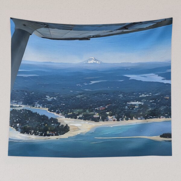 Aperçu de l'œuvre Le Mont Rainier depuis l'île Raft (peinture à l'huile) créée et vendue par flyscenicair.