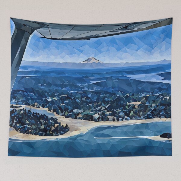 Aperçu de l'œuvre Le Mont Rainier depuis l'île Raft (Poly Art) créée et vendue par flyscenicair.